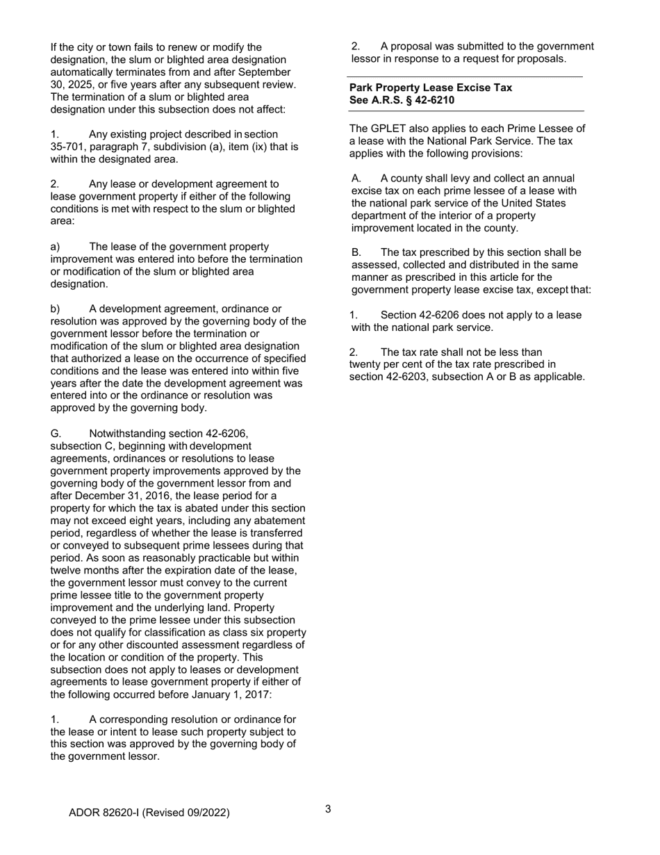 Download Instructions for Form ADOR82620 Government Property Lease