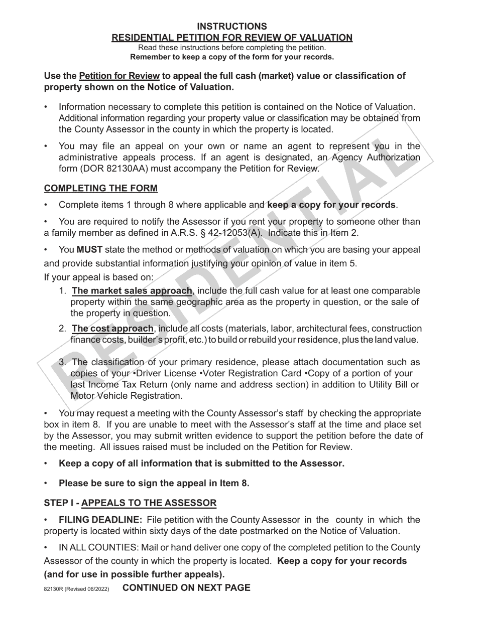 Form 82130R Download Fillable PDF or Fill Online Residential Petition ...