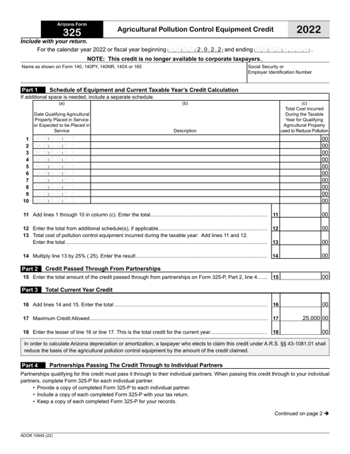 Arizona Form 325 (ADOR10945) 2022 Printable Pdf