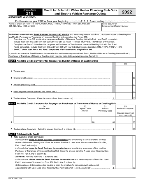Arizona Form 319 (ADOR10943) 2022 Printable Pdf