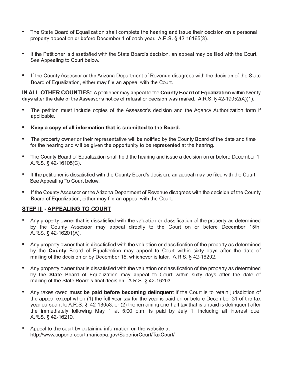 Form DOR82530 Personal Property Petition for Review of Valuation - Arizona, Page 2
