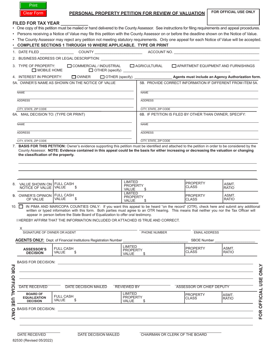 Form DOR82530 Personal Property Petition for Review of Valuation - Arizona, Page 3