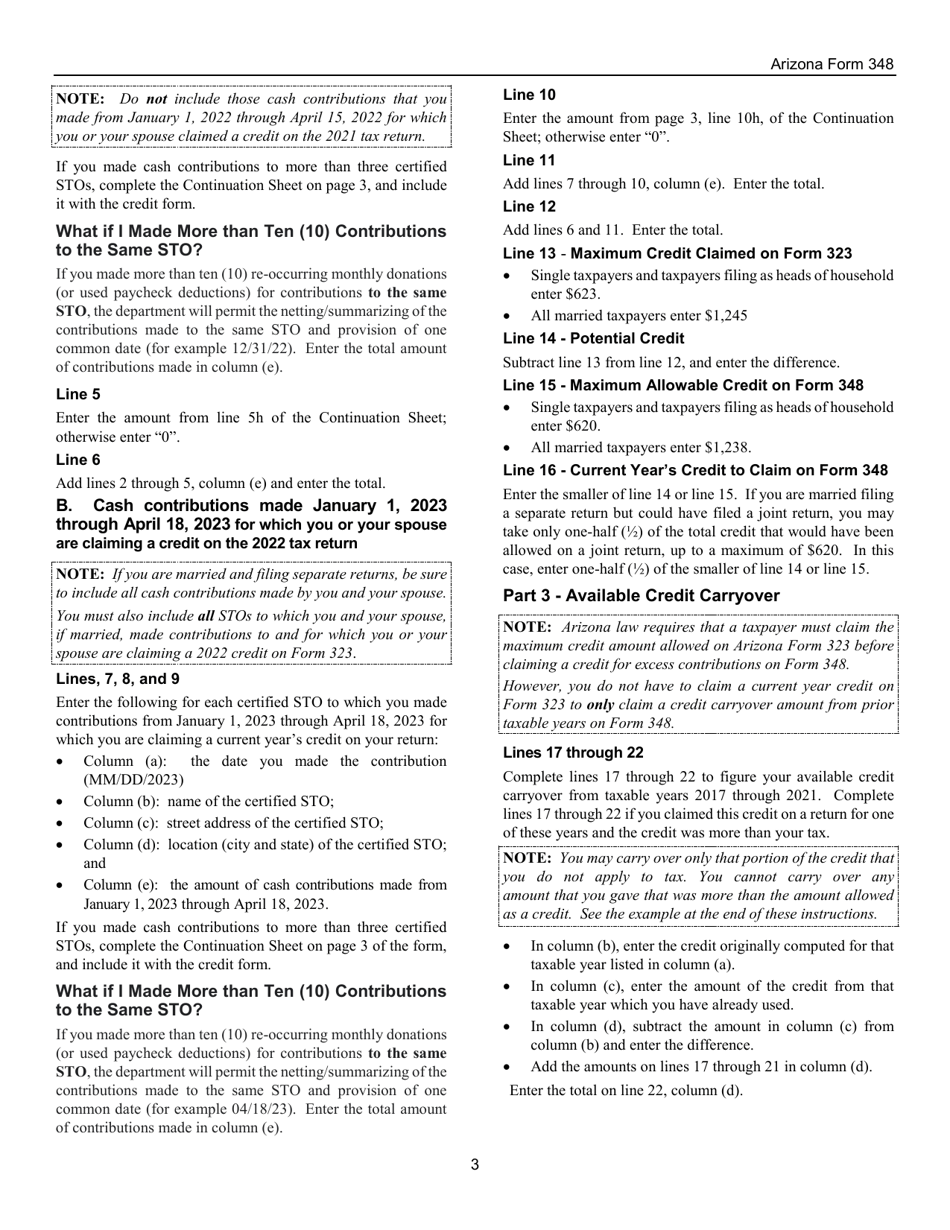Instructions for Arizona Form 348, ADOR11178 Credit for Contributions to Certified School Tuition Organization - Individuals - Arizona, Page 3