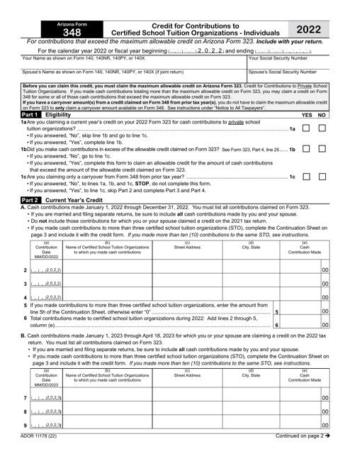 Arizona Form 348 (ADOR11178) 2022 Printable Pdf