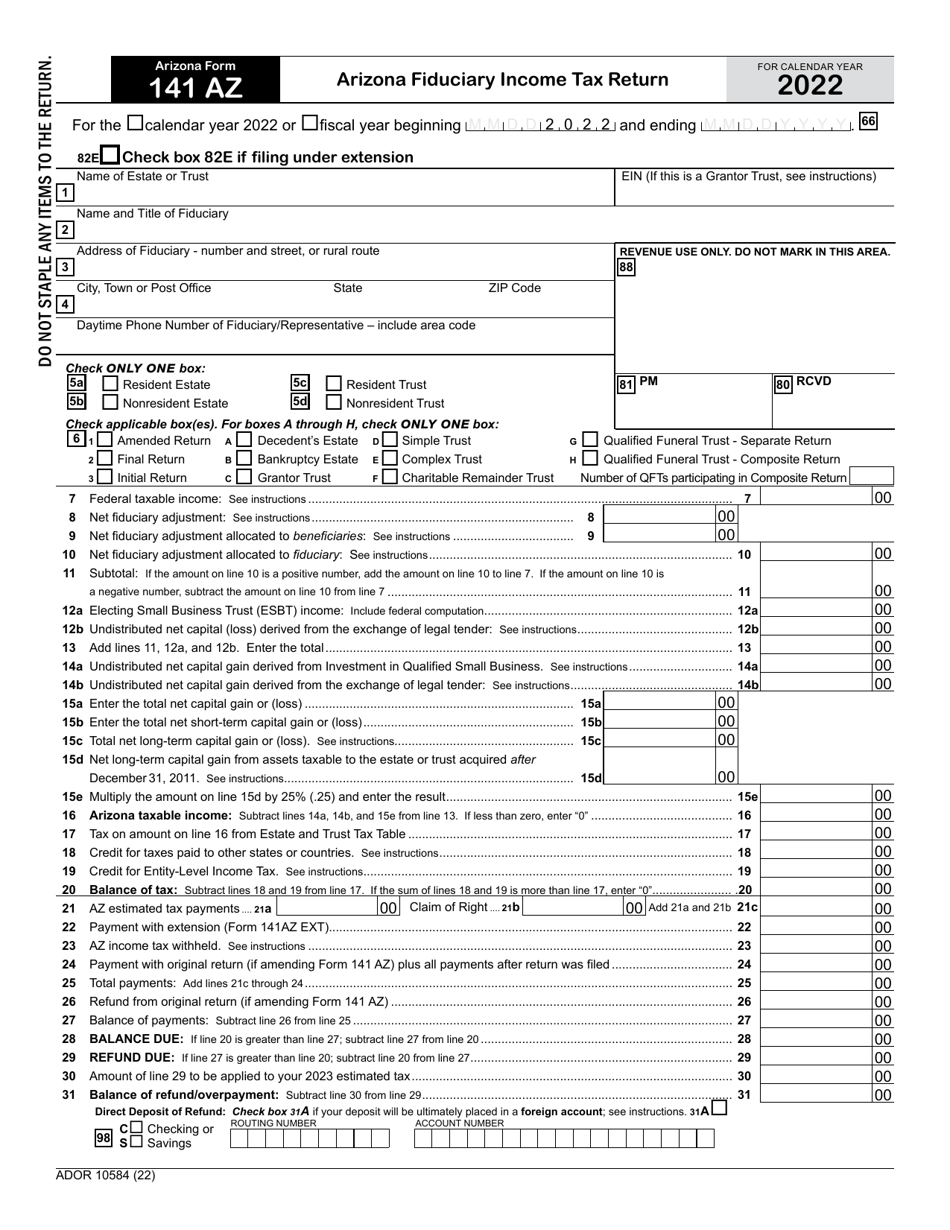 Arizona Form 141 Az Ador10584 2022 Fill Out Sign Online And Download Fillable Pdf 2634