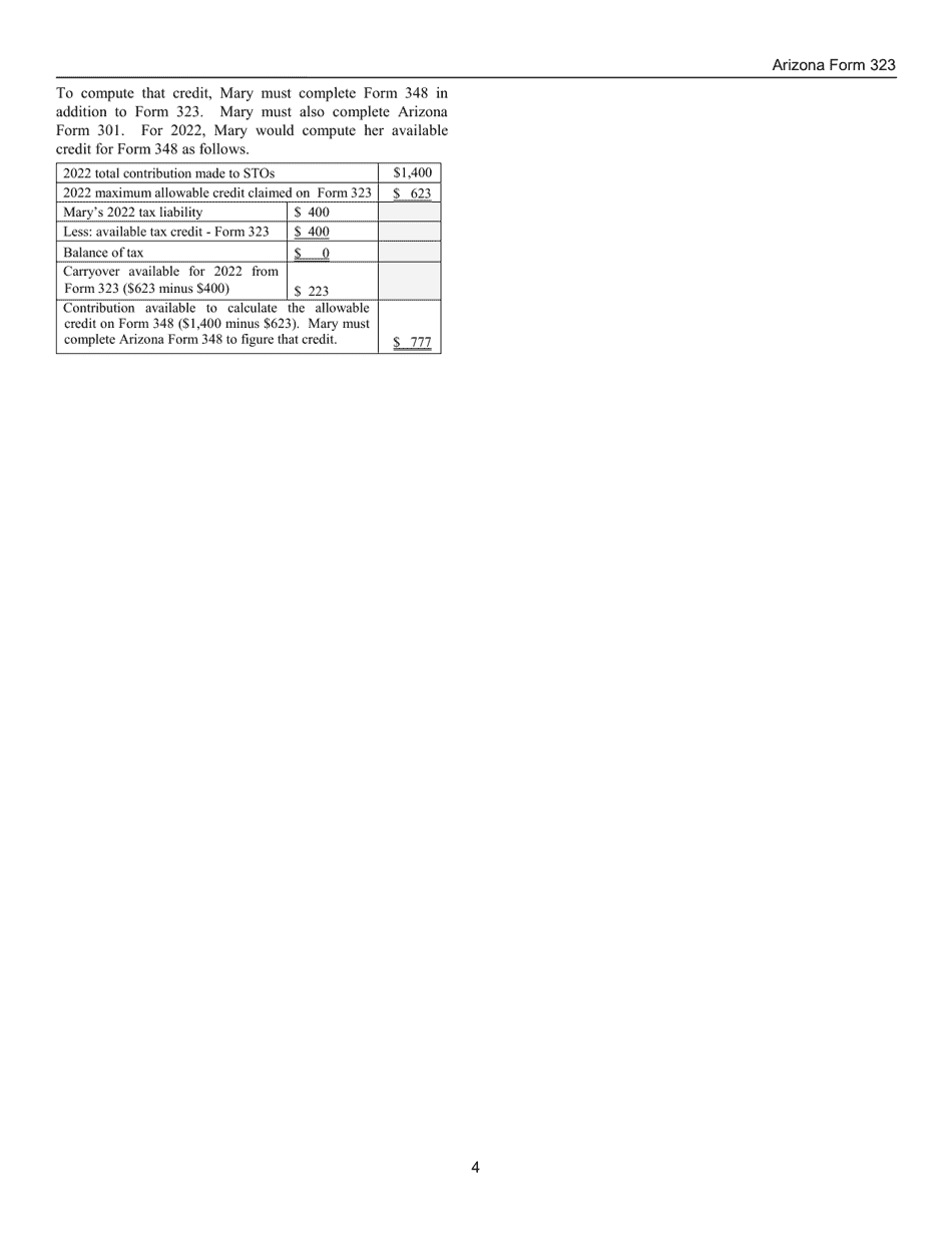 Instructions for Arizona Form 323, ADOR10941 Credit for Contributions to Private School Tuition Organizations - Arizona, Page 4