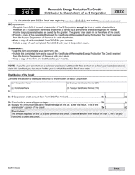 Document preview: Arizona Form 343-S (ADOR11333) Renewable Energy Production Tax Credit - Distribution to Shareholders of an S Corporation - Arizona, 2022