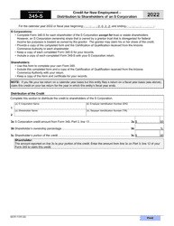 Document preview: Arizona Form 345-S (ADOR11335) Credit for New Employment - Distribution to Shareholders of an S Corporation - Arizona, 2022