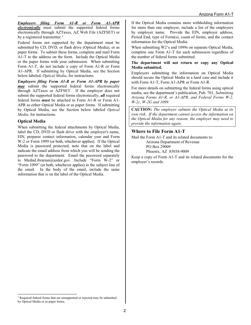 Download Instructions for Arizona Form A1T, ADOR11194 Withholding