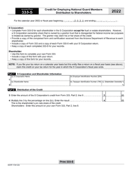 Document preview: Arizona Form 333-S (ADOR11344) Credit for Employing National Guard Members Distribution to Shareholders - Arizona, 2022