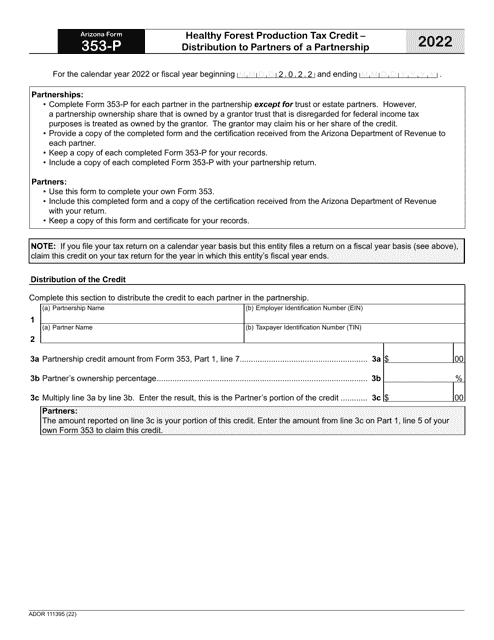 Arizona Form 353-P (ADOR111395) 2022 Printable Pdf