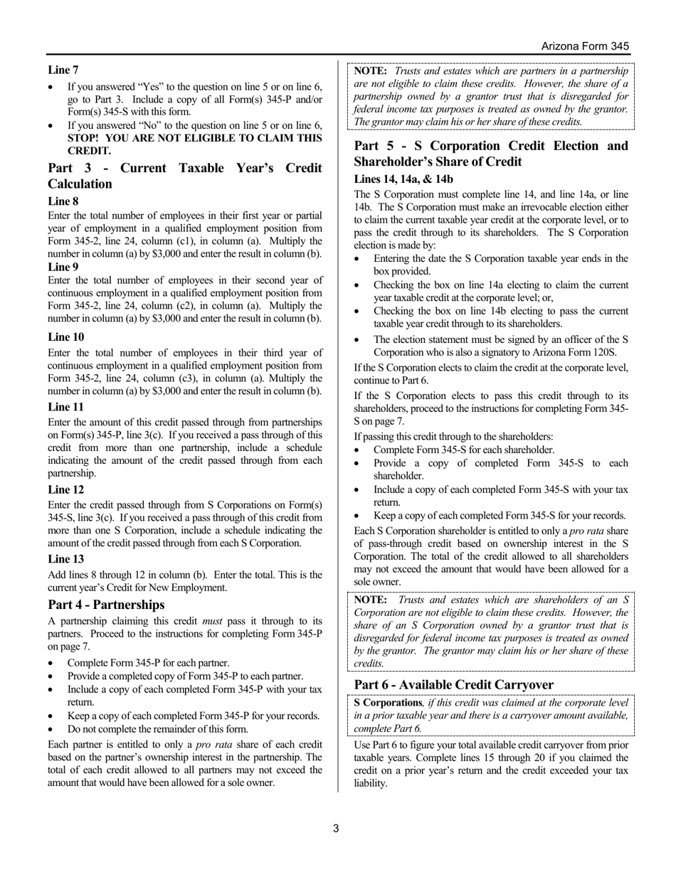 Instructions for Arizona Form 345, ADOR11149, Arizona Form 345-S, ADOR11335, Arizona Form 345-P, ADOR11334 - Arizona, Page 3