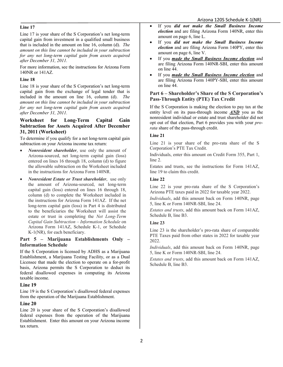 Arizona Form 120S (ADOR10338) Schedule K1(NR) 2022 Fill Out, Sign
