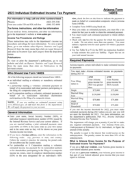 Instructions for Arizona Form 140ES, ADOR10575 Individual Estimated Income Tax Payment - Arizona
