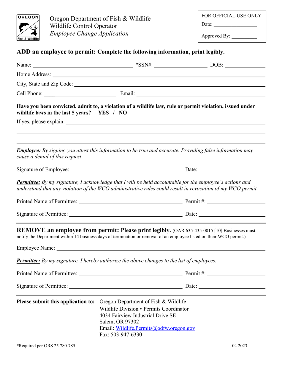 Employee Change Application - Oregon, Page 1