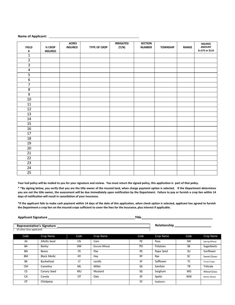 Hail Insurance Application - Montana State Hail Insurance Program - Montana, Page 2