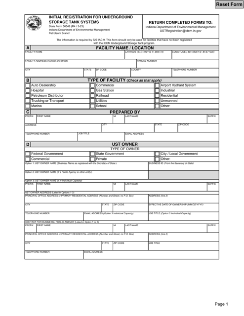State Form 56548 Initial Registration for Underground Storage Tank Systems - Indiana
