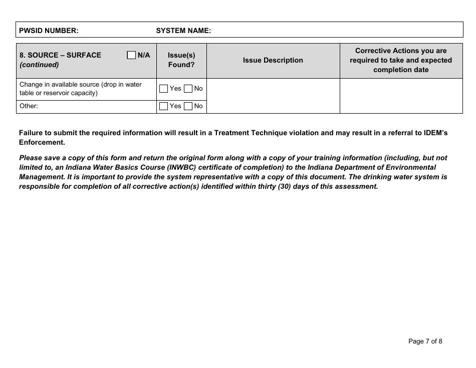 State Form 55981 Level 2 Assessment - Ntnc or Community Public Water System - Indiana, Page 7