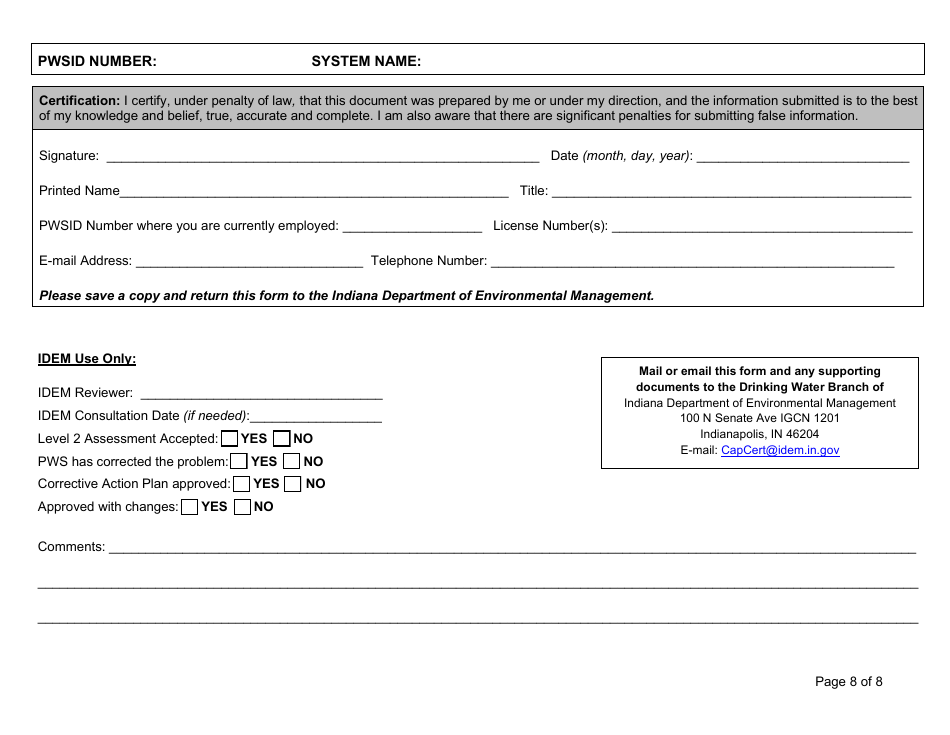 State Form 55981 Level 2 Assessment - Ntnc or Community Public Water System - Indiana, Page 8