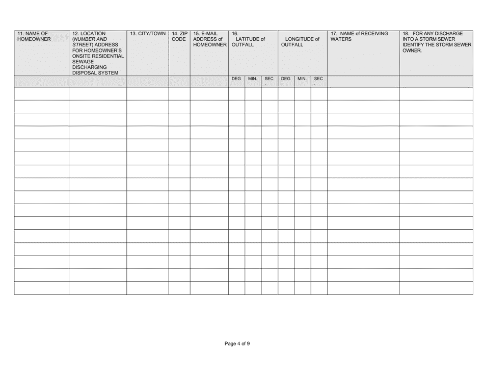 State Form 53050 Notice of Intent (Noi) Form General Npdes Permit Ing410000 for Onsite Residential Sewage Discharging Disposal Systems in Allen County, in - Indiana, Page 4