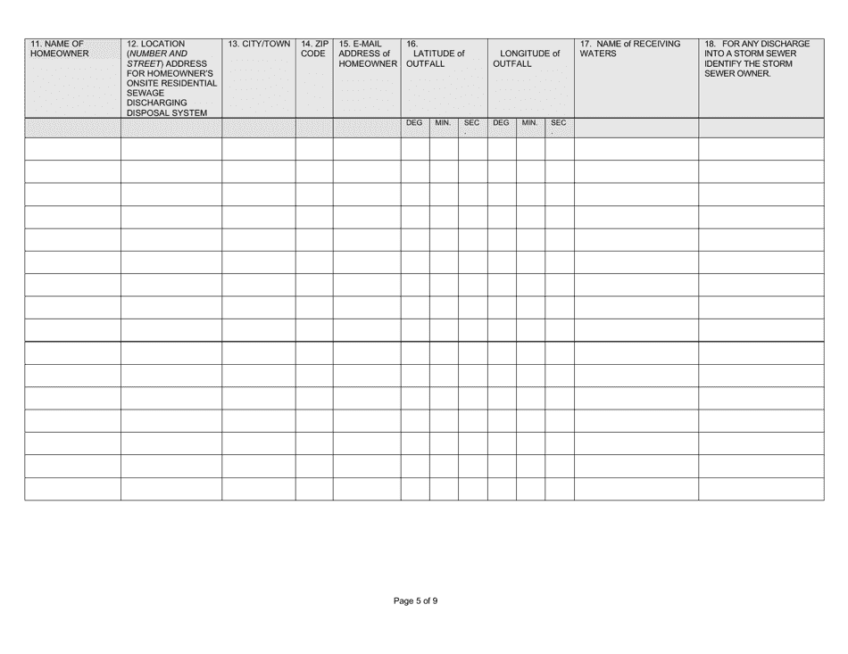 State Form 53050 Notice of Intent (Noi) Form General Npdes Permit Ing410000 for Onsite Residential Sewage Discharging Disposal Systems in Allen County, in - Indiana, Page 5