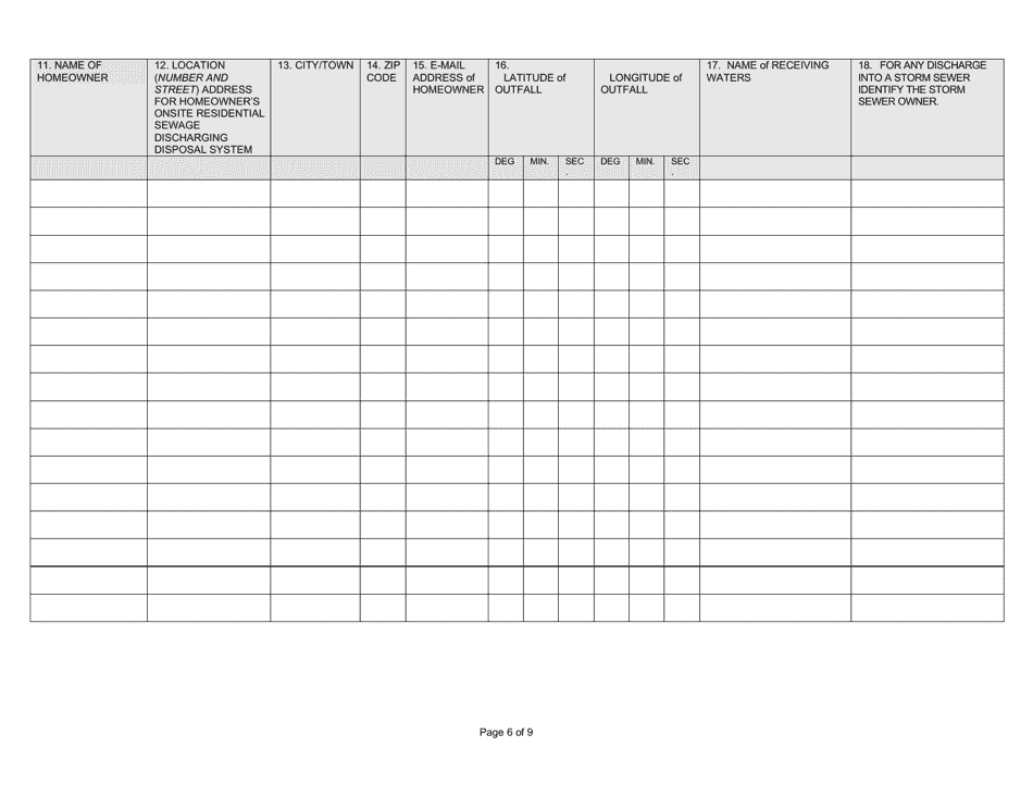 State Form 53050 Notice of Intent (Noi) Form General Npdes Permit Ing410000 for Onsite Residential Sewage Discharging Disposal Systems in Allen County, in - Indiana, Page 6