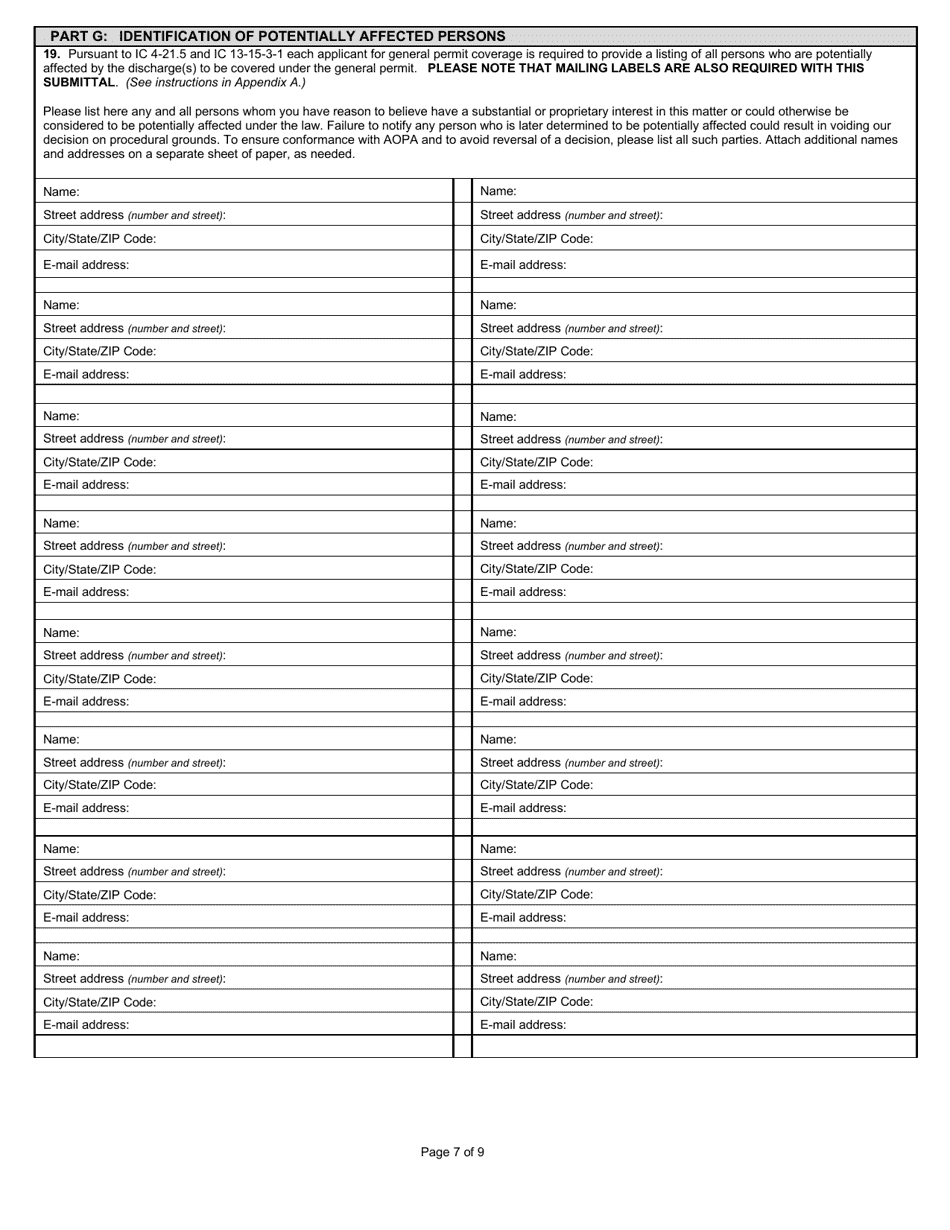 State Form 53050 Notice of Intent (Noi) Form General Npdes Permit Ing410000 for Onsite Residential Sewage Discharging Disposal Systems in Allen County, in - Indiana, Page 7