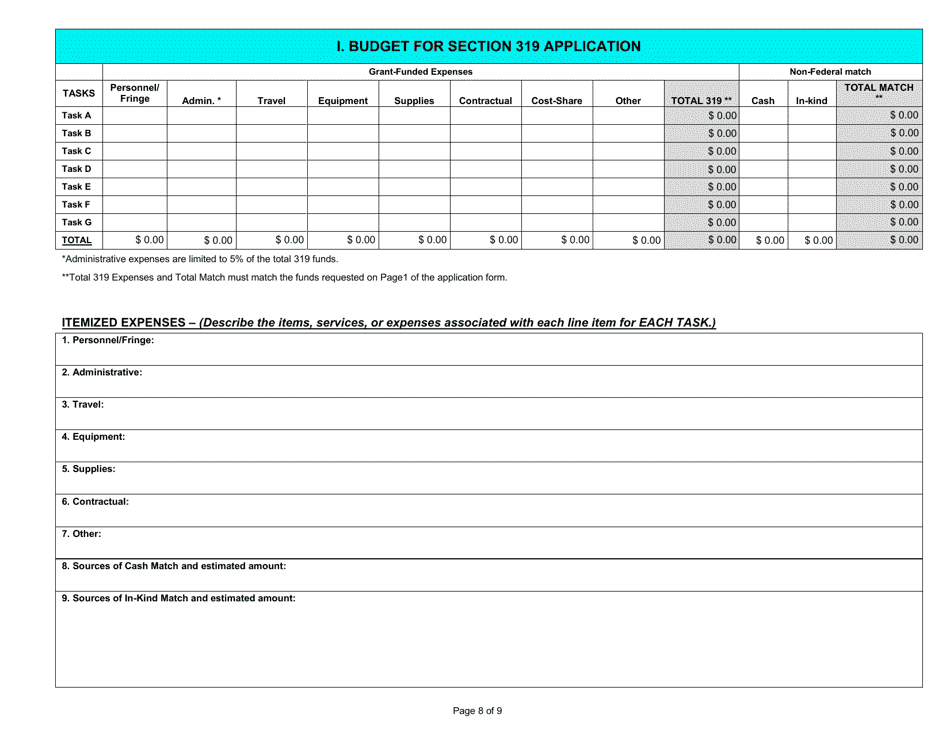 State Form 49367 Application for Section 319 Nonpoint Source Management Program Grant - Indiana, Page 8