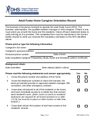 Form APD0349 Adult Foster Home Caregiver Orientation Record - Oregon