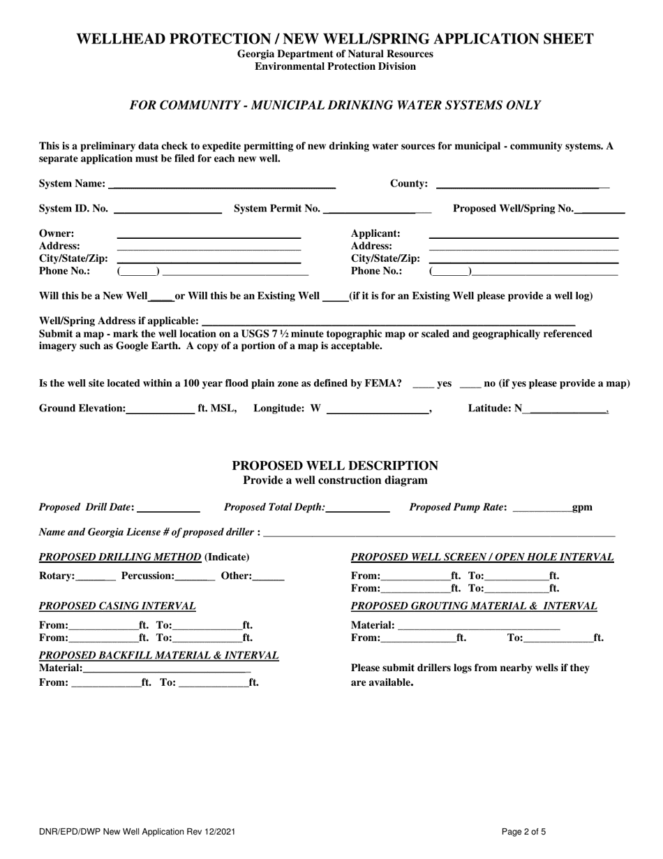 Wellhead Protection / New Well / Spring Application Sheet - Georgia (United States), Page 2