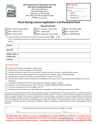 Document preview: Horse Racing License Application and Disclosure Form - Utah (English/Spanish)