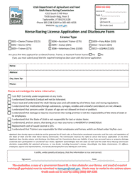 Document preview: Horse Racing License Application and Disclosure Form - Utah