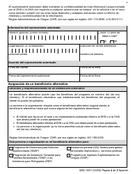 Formulario MSC0231 Representante Autorizado Y Beneficiario Alternativo - Oregon (Spanish), Page 2