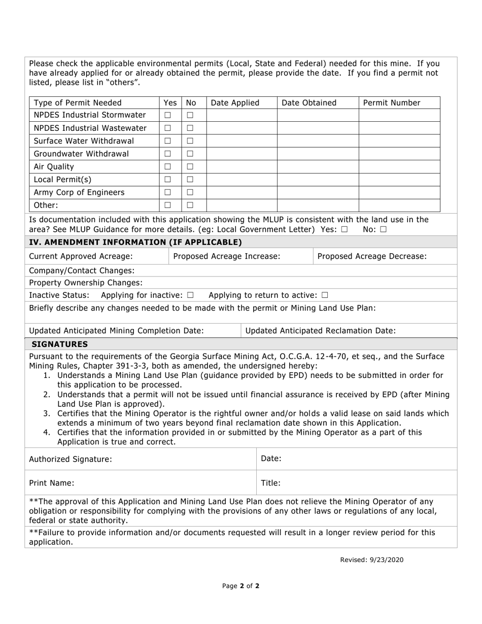 Georgia (United States) Application for Surface Mining Permit and ...