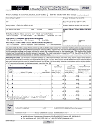 Document preview: Arizona Form 51T (ADOR10150) Transaction Privilege Tax Election to Allocate Credit for Accounting and Reporting Expenses - Arizona, 2022
