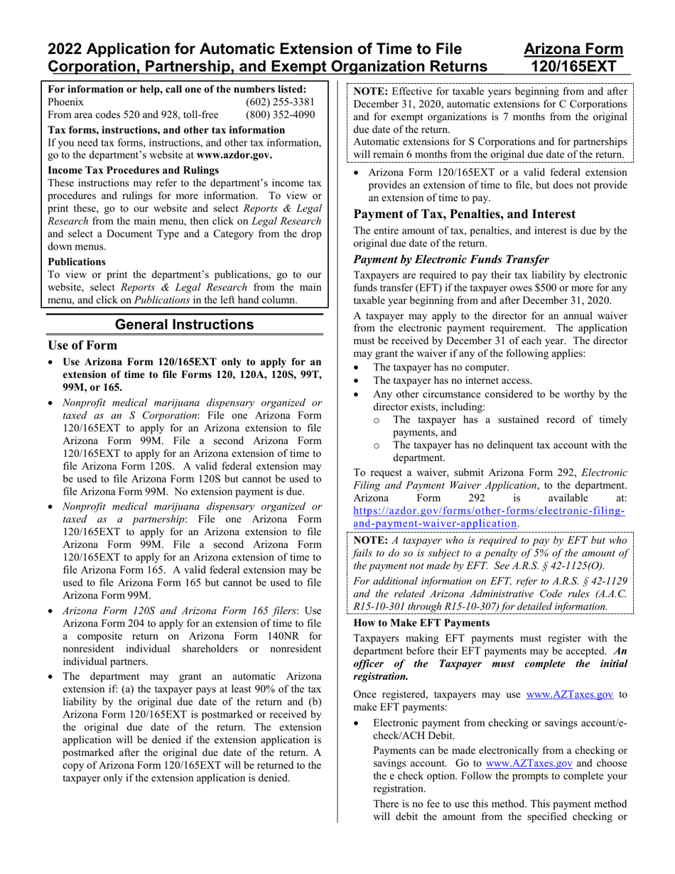az form 120 165 ext instructions
