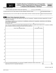 Document preview: Arizona Form 341-I (ADOR11240) Credit for Business Contributions by an S Corporation to School Tuition Organizations for Displaced Students or Students With Disabilities - Individual - Arizona, 2022