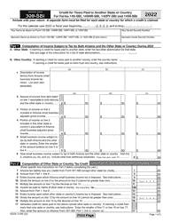 Document preview: Arizona Form 309-SBI (ADOR11406) Credit for Taxes Paid to Another State or Country for Forms 140-sbi, 140nr-Sbi and 140py-Sbi - Arizona, 2022