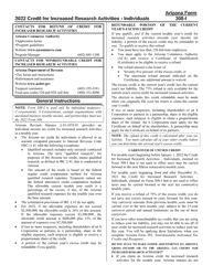 Instructions for Arizona Form 308-I, ADOR10570 Credit for Increased Research Activities - Individuals - Arizona