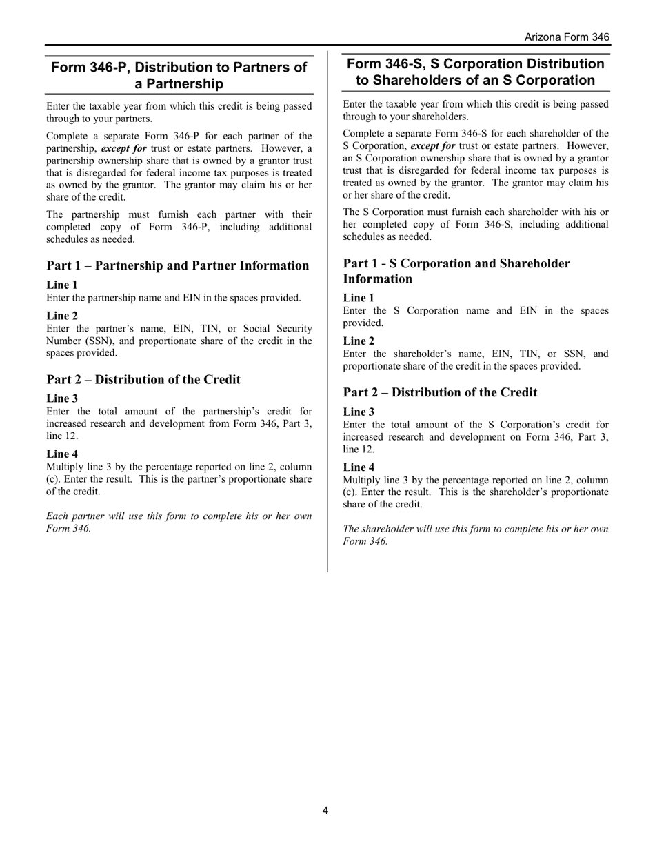 Instructions for Arizona Form 346, Arizona Form 346-P, Arizona Form 346-S, ADOR11165, ADOR11283, ADOR11284 - Arizona, Page 4