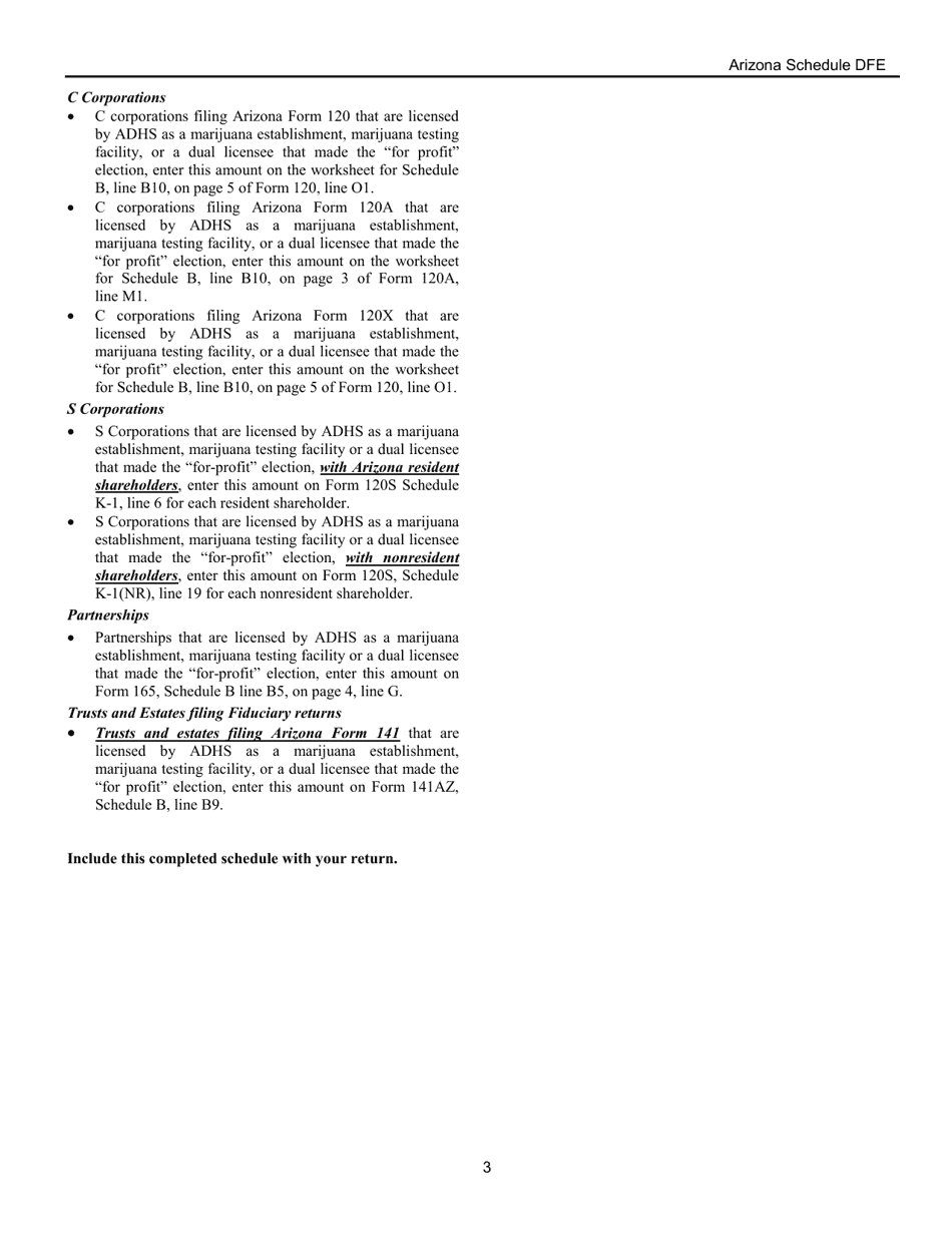 Instructions for Form ADOR11393 Schedule DFE Disallowed Federal Expense Schedule for Marijuana Establishments - Arizona, Page 3