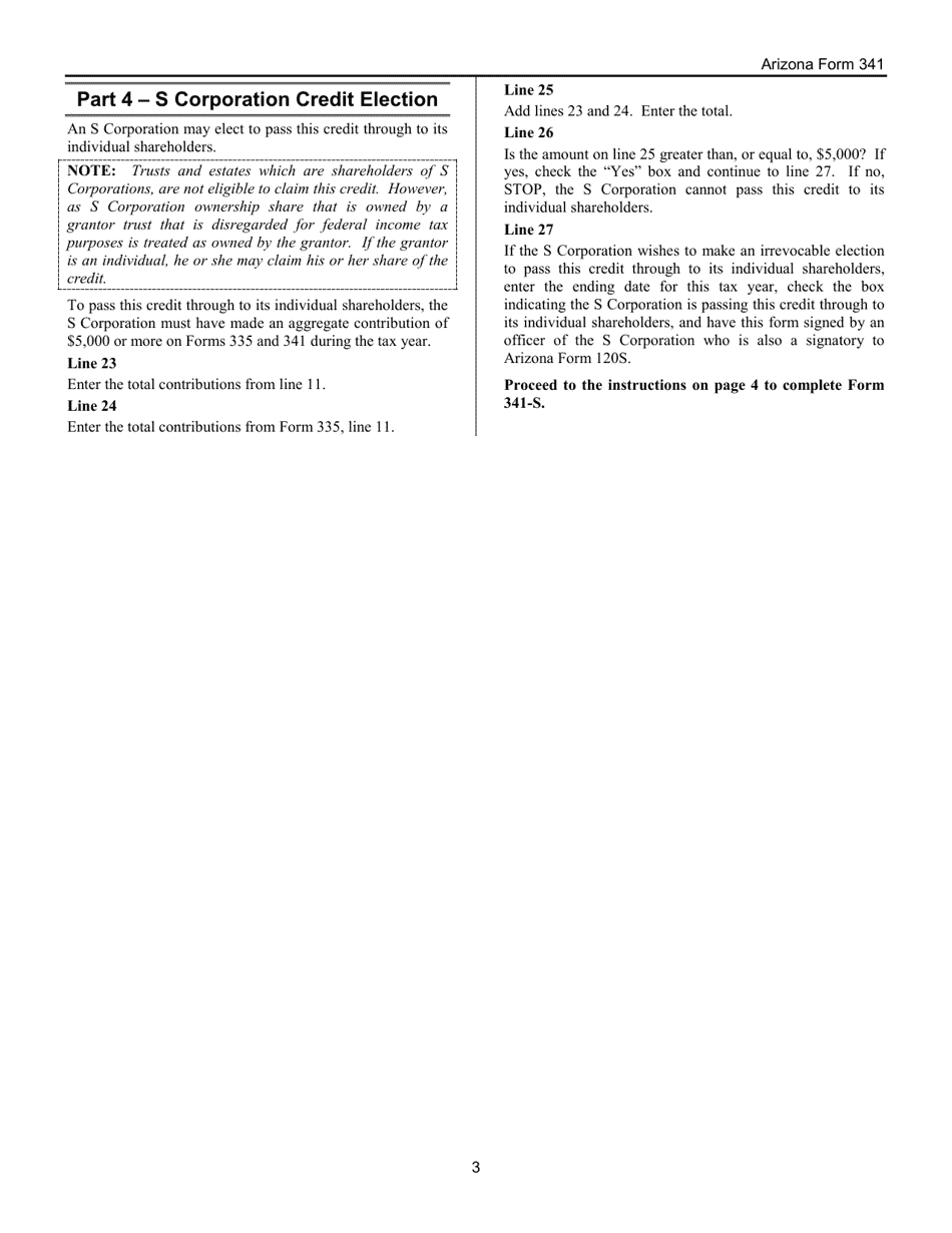 Instructions for Arizona Form 341, Arizona Form 341-P, Arizona Form 341-S, ADOR11244, ADOR10751, ADOR11243 - Arizona, Page 3