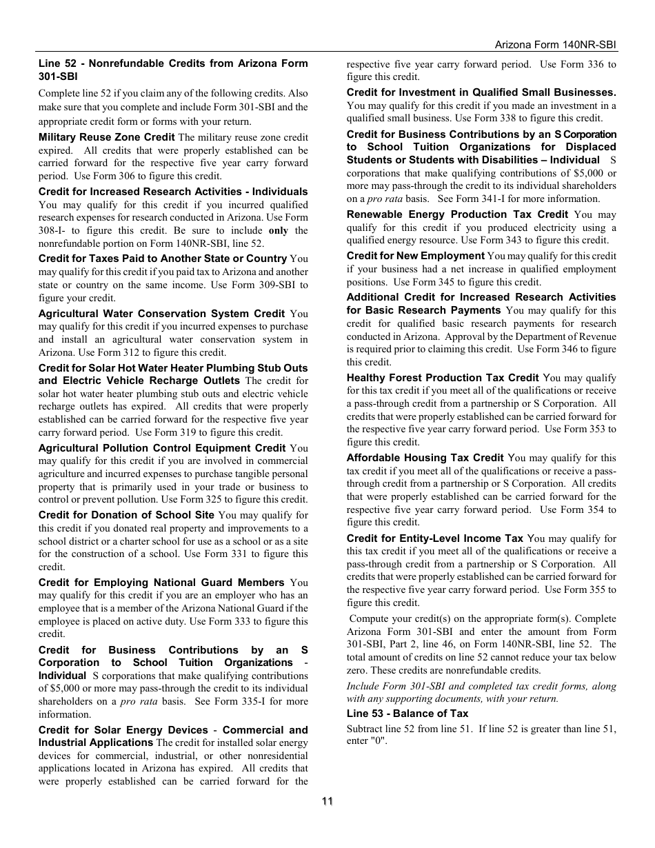Instructions for Arizona Form 140NR-SBI, ADOR11408 Small Business Income Tax Return for Arizona Nonresidents - Arizona, Page 11