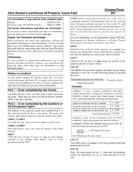 Document preview: Instructions for Arizona Form 201, ADOR10417 Renter's Certificate of Property Taxes Paid - Arizona, 2022