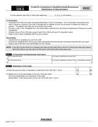 Document preview: Arizona Form 338-S (ADOR11317) Credit for Investment in Qualified Small Businesses Distribution to Shareholders - Arizona, 2022