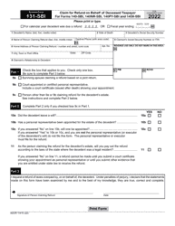 Document preview: Arizona Form 131-SBI (ADOR11410) Claim for Refund on Behalf of Deceased Taxpayer for Forms 140-sbi, 140nr-Sbi, 140py-Sbi and 140x-Sbi - Arizona, 2022
