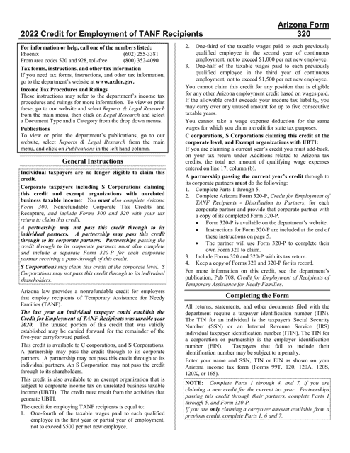 Arizona Form 320, Arizona Form 320-P, ADOR10579, ADOR11311 2022 Printable Pdf