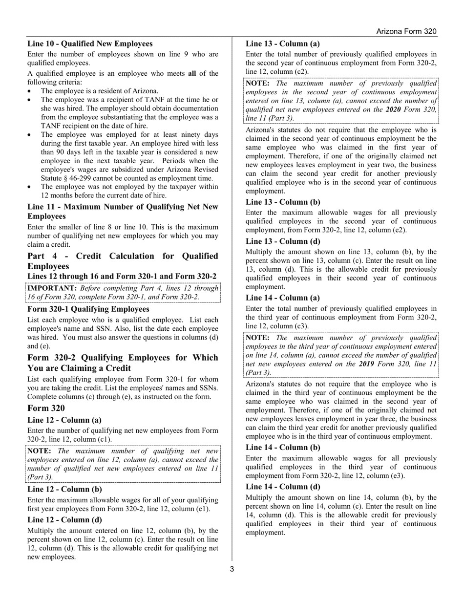 Instructions for Arizona Form 320, Arizona Form 320-P, ADOR10579, ADOR11311 - Arizona, Page 3