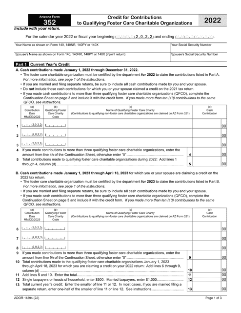 Arizona Form 352 (ADOR11294) 2022 Printable Pdf