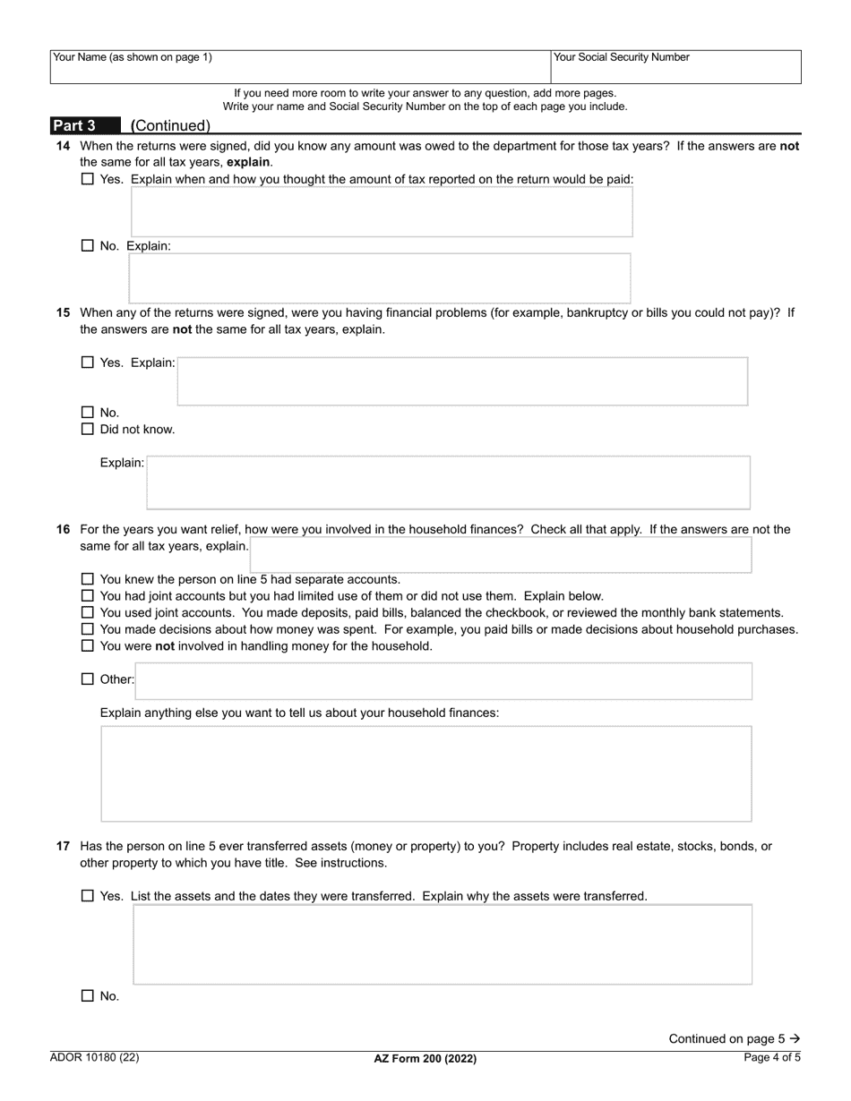 Arizona Form 200 (ADOR10180) Download Fillable PDF or Fill Online